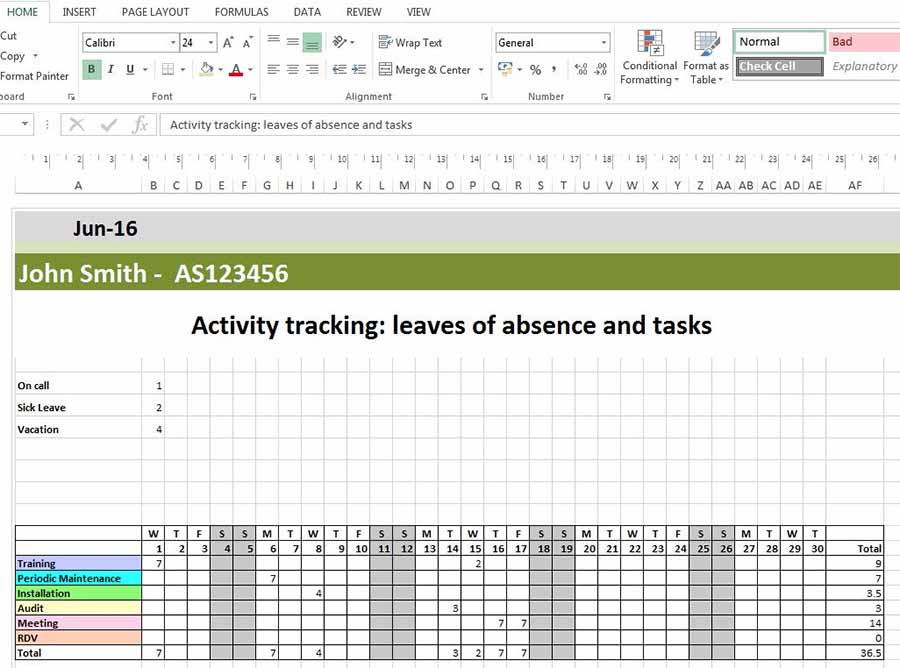 Horrio mensal de ausncias e folhas em Excel