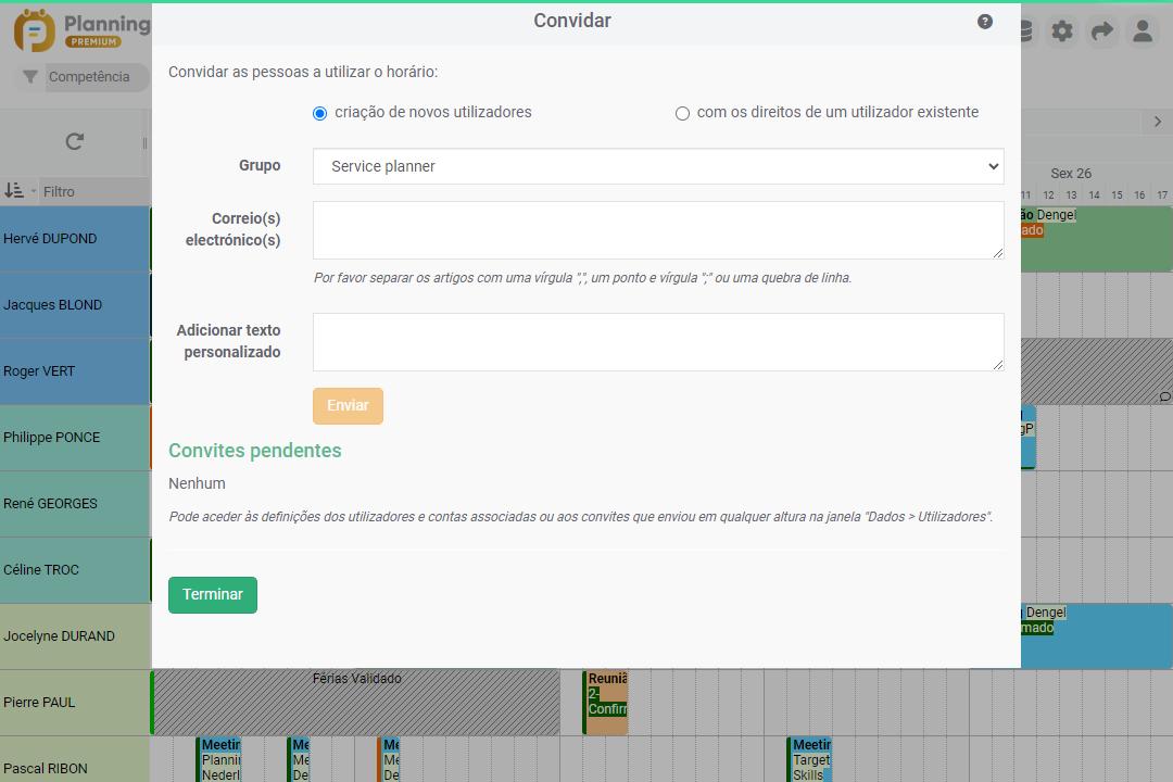 assistente de convite da agenda