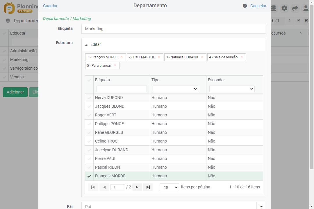 Agrupamento de recursos por departamento