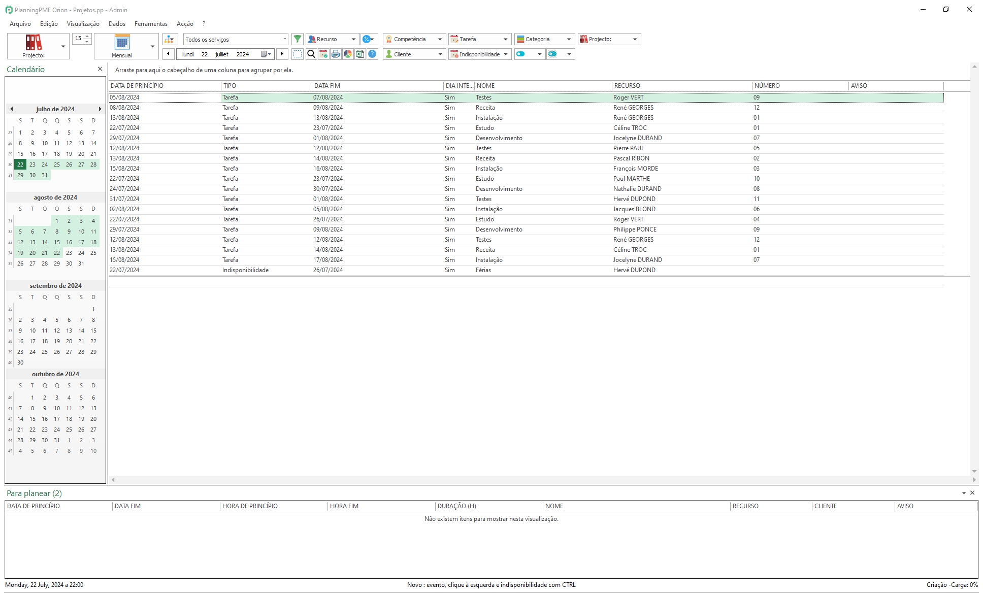 no rtulo da tarefa: PlanningPME